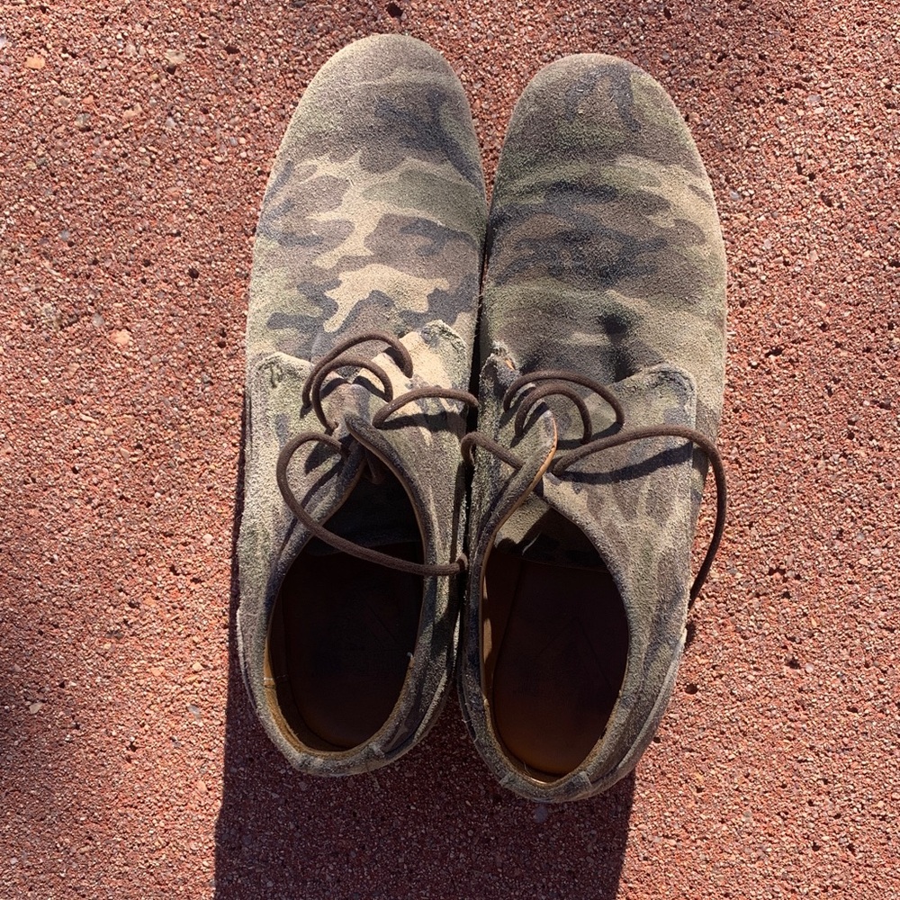 John Fluevog Camouflage Suede Loafers